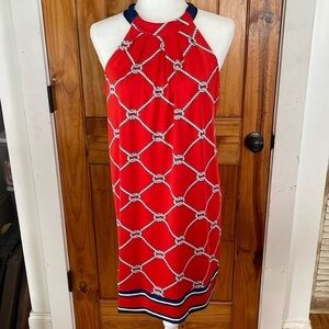 Mudpie Red Navy Blue Nautical Print Sleeveless tie back Dress Medium Racerback